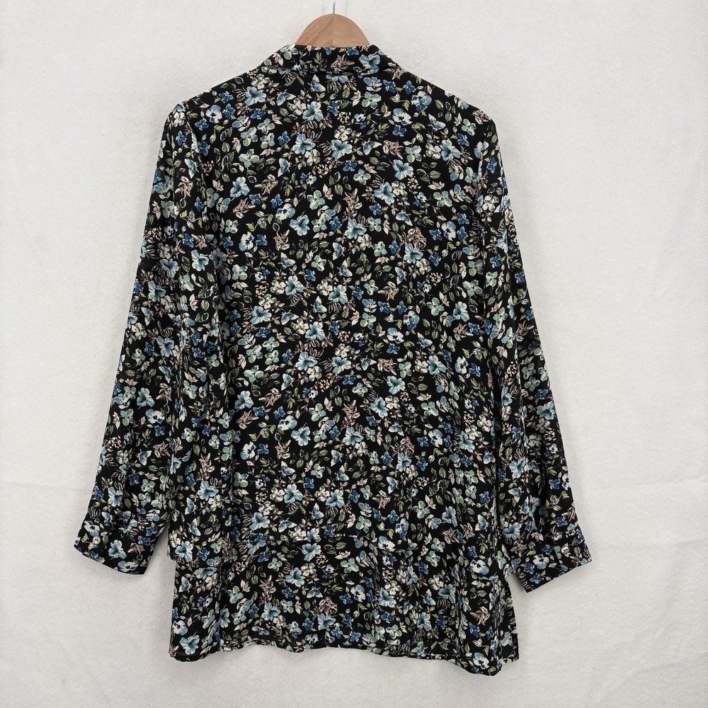 J Jill Tunic Top Womens Medium Black Floral Button Front Long Sleeve Shirt NWT - Picture 12 of 13